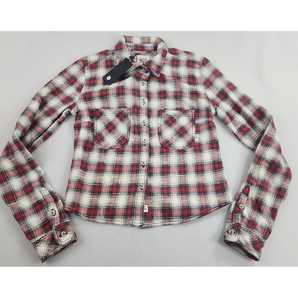 BDG shirt womens S button cropped check cotton pockets collared OB1805726 red
